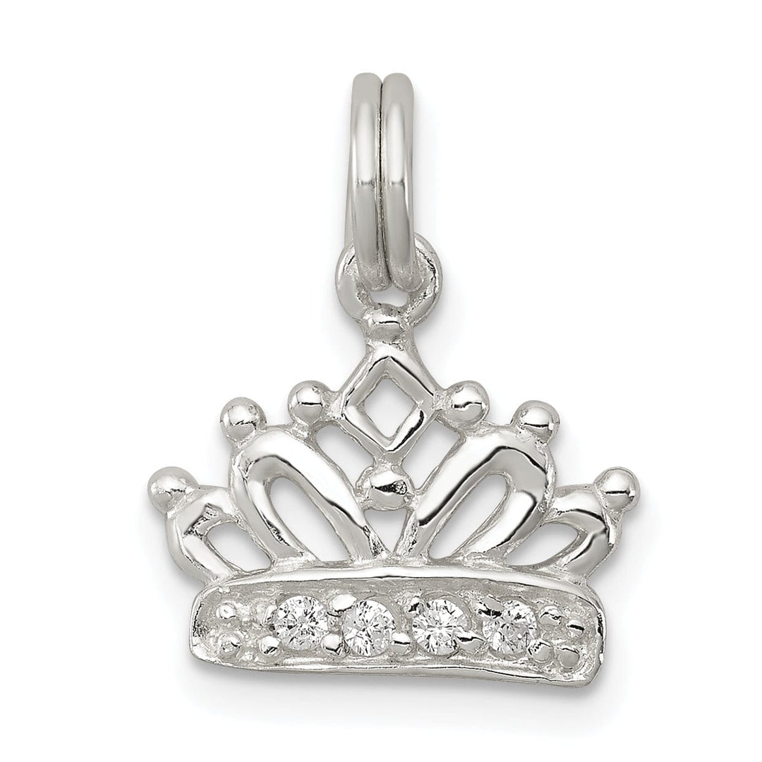 Sterling Silver Polished Finish C.Z Crown Charm