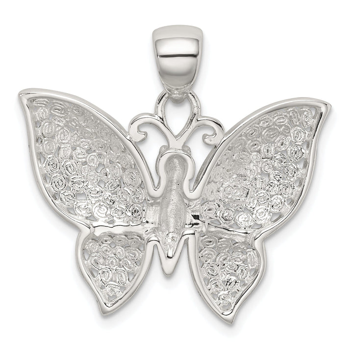 Silver Polished Textured Butterfly Pendant