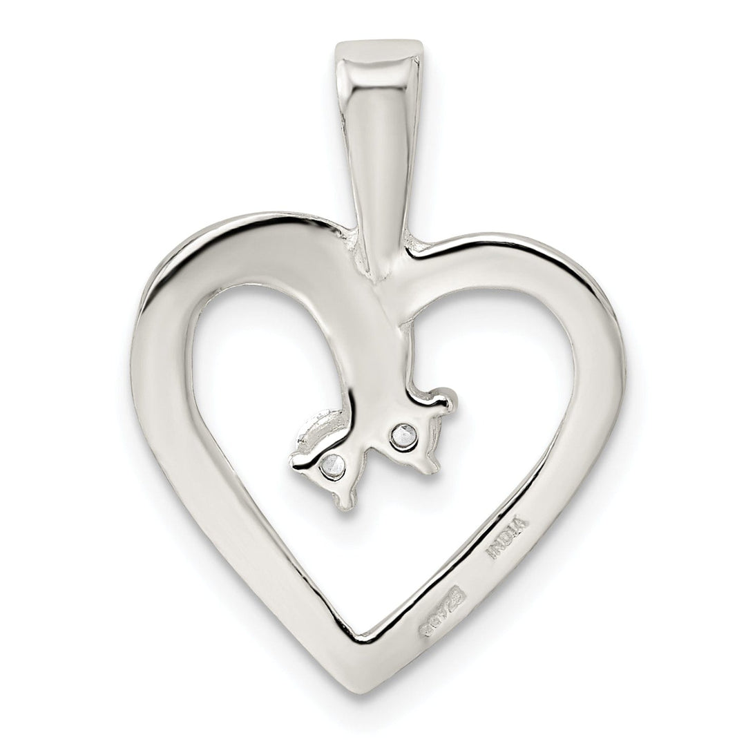 Sterling Silver Polished Two C.Z Heart Charm