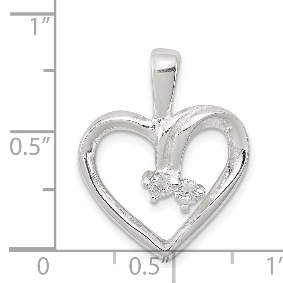 Sterling Silver Polished Two C.Z Heart Charm