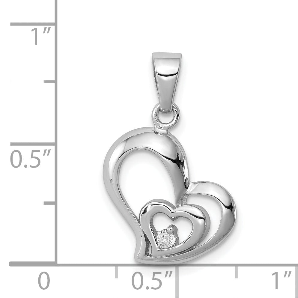 Sterling Silver C.Z Fancy Double Heart Pendant