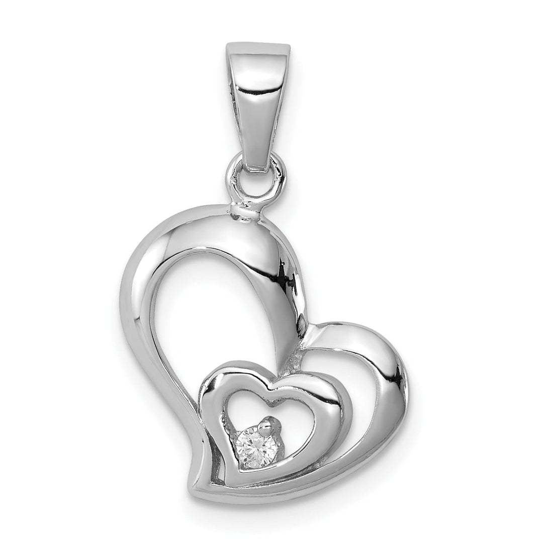 Sterling Silver C.Z Fancy Double Heart Pendant