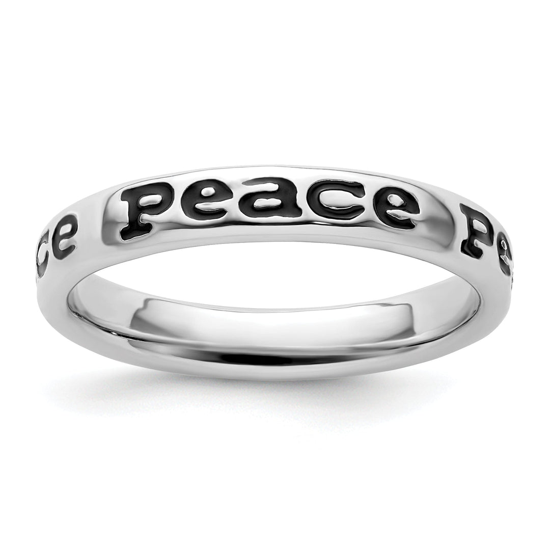 Sterling Silver Polished Enameled Peace Ring
