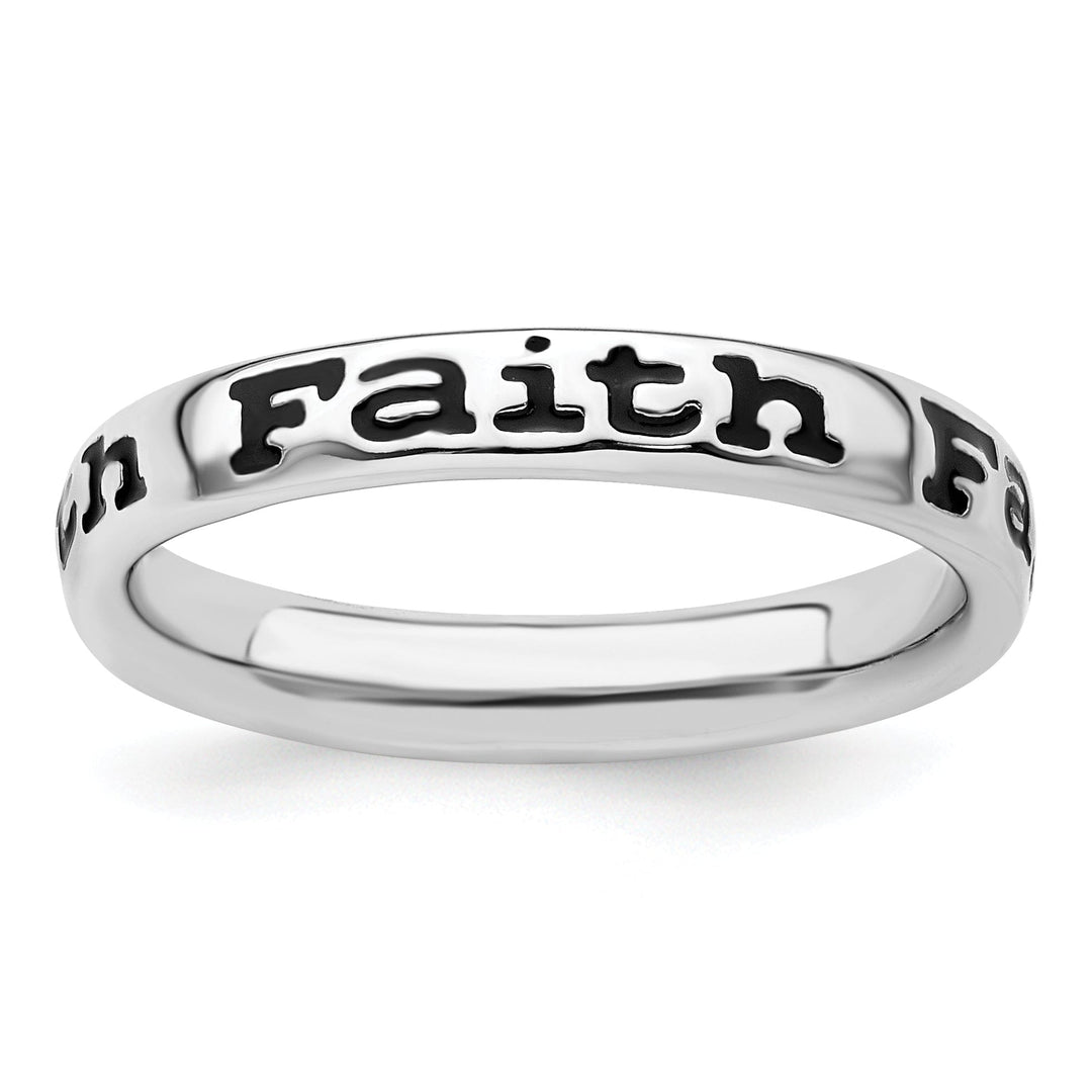 Sterling Silver Polished Enameled Faith Ring