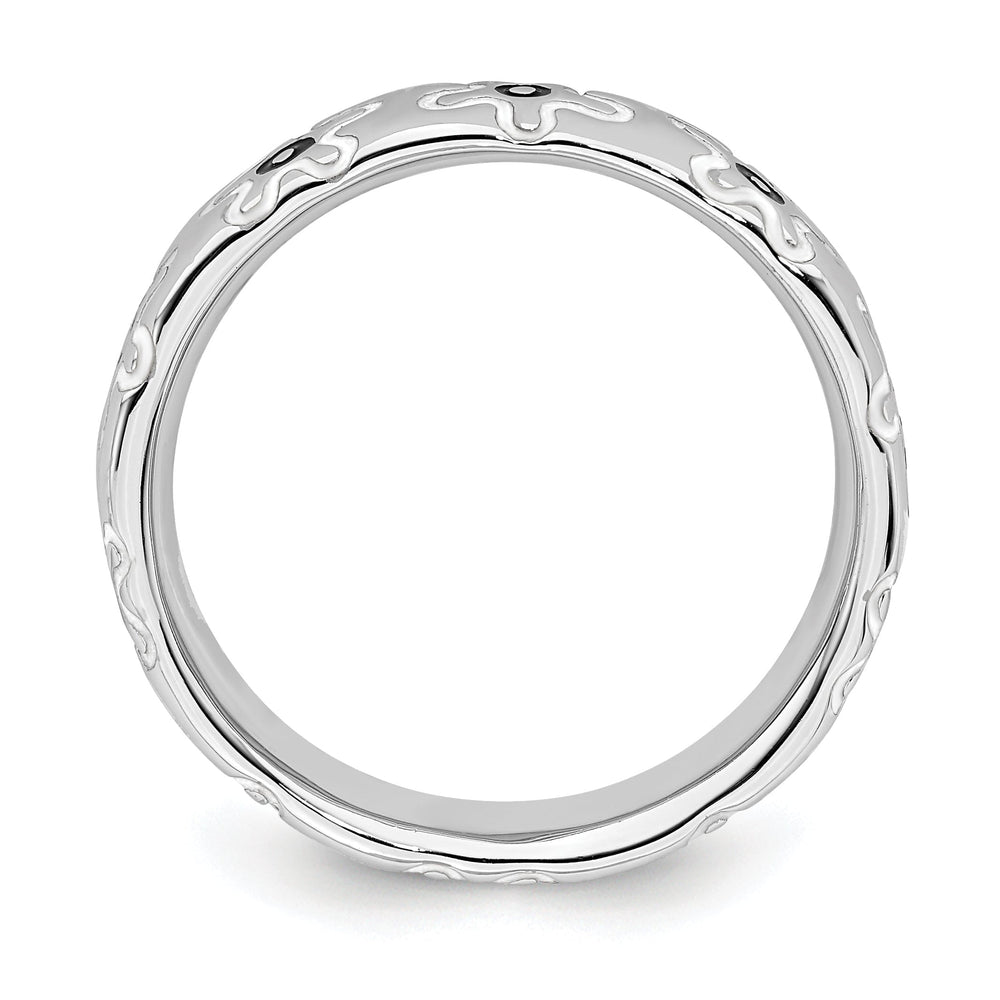 Sterling Silver Polished Enameled Flower Ring