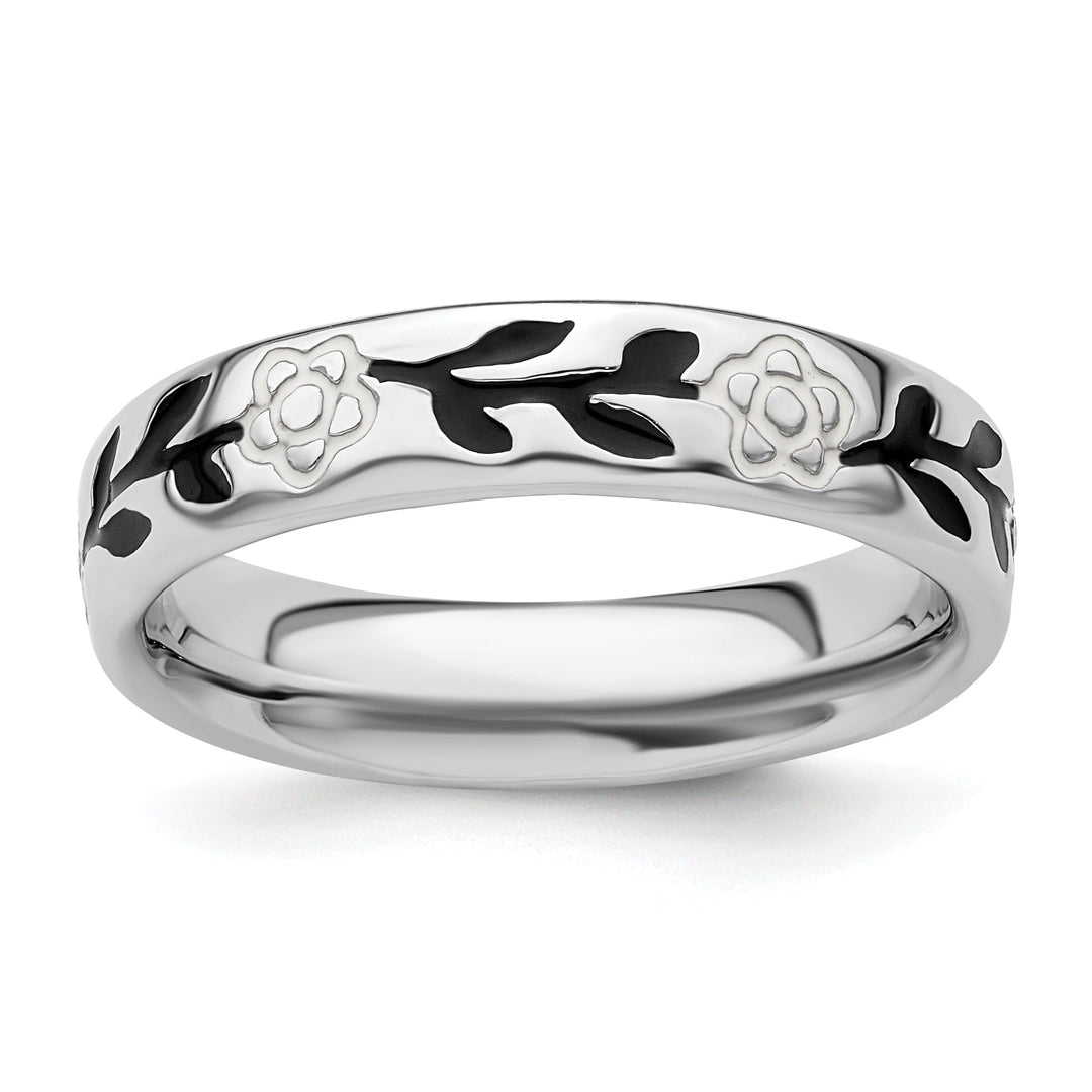 Sterling Silver Polished Enameled Flower Ring