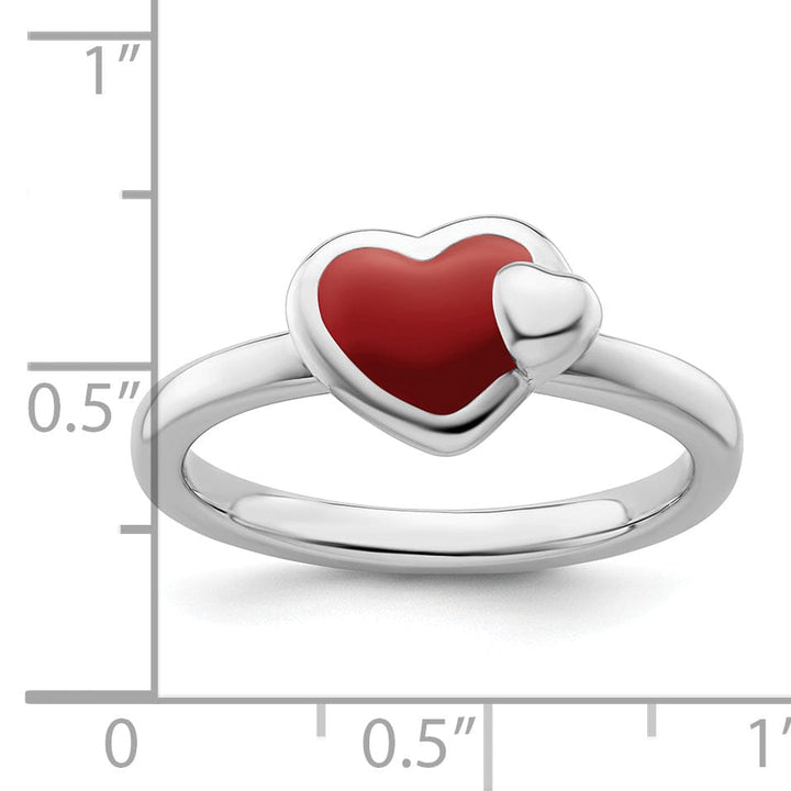 Sterling Silver Red Enameled Heart Ring
