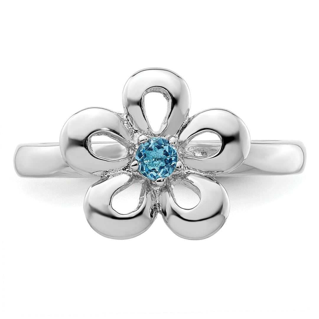 Sterling Silver Polished Blue Topaz Flower Ring