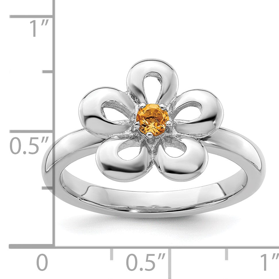 Sterling Silver Polished Citrine Flower Ring