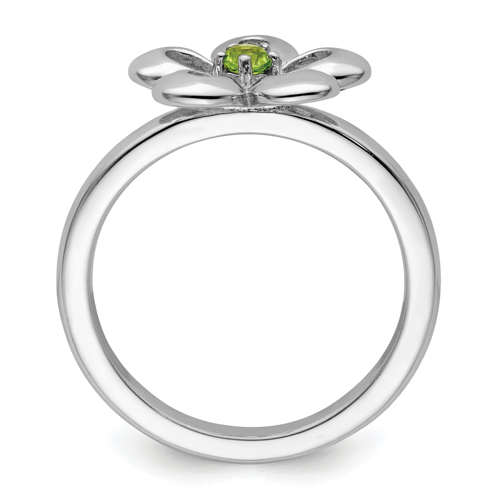 Sterling Silver Polished Peridot Flower Ring