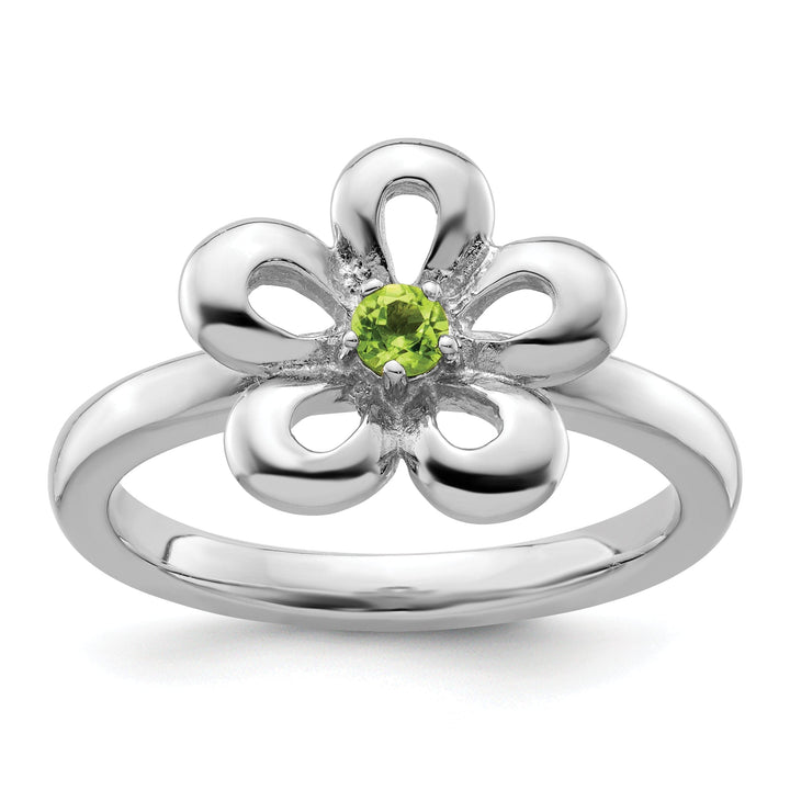 Sterling Silver Polished Peridot Flower Ring