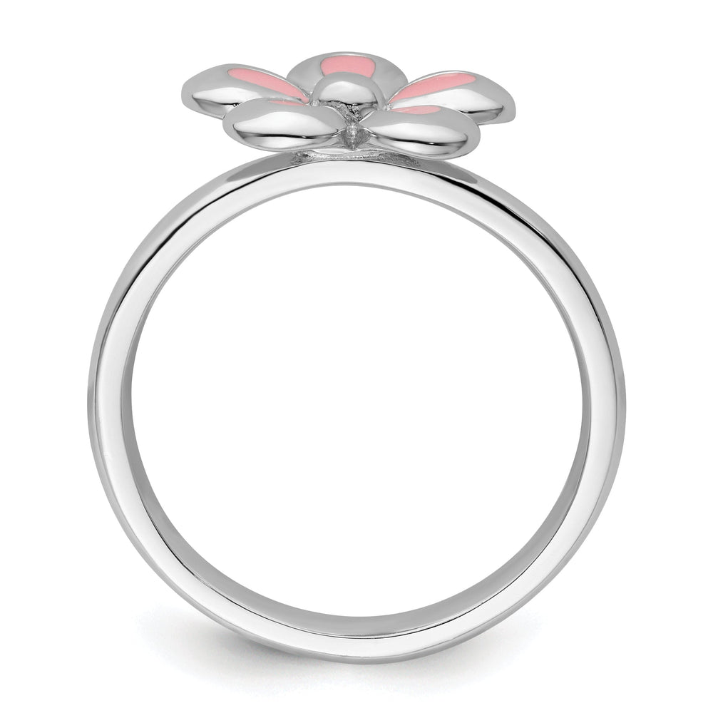 Sterling Silver Pink Enameled Flower Ring