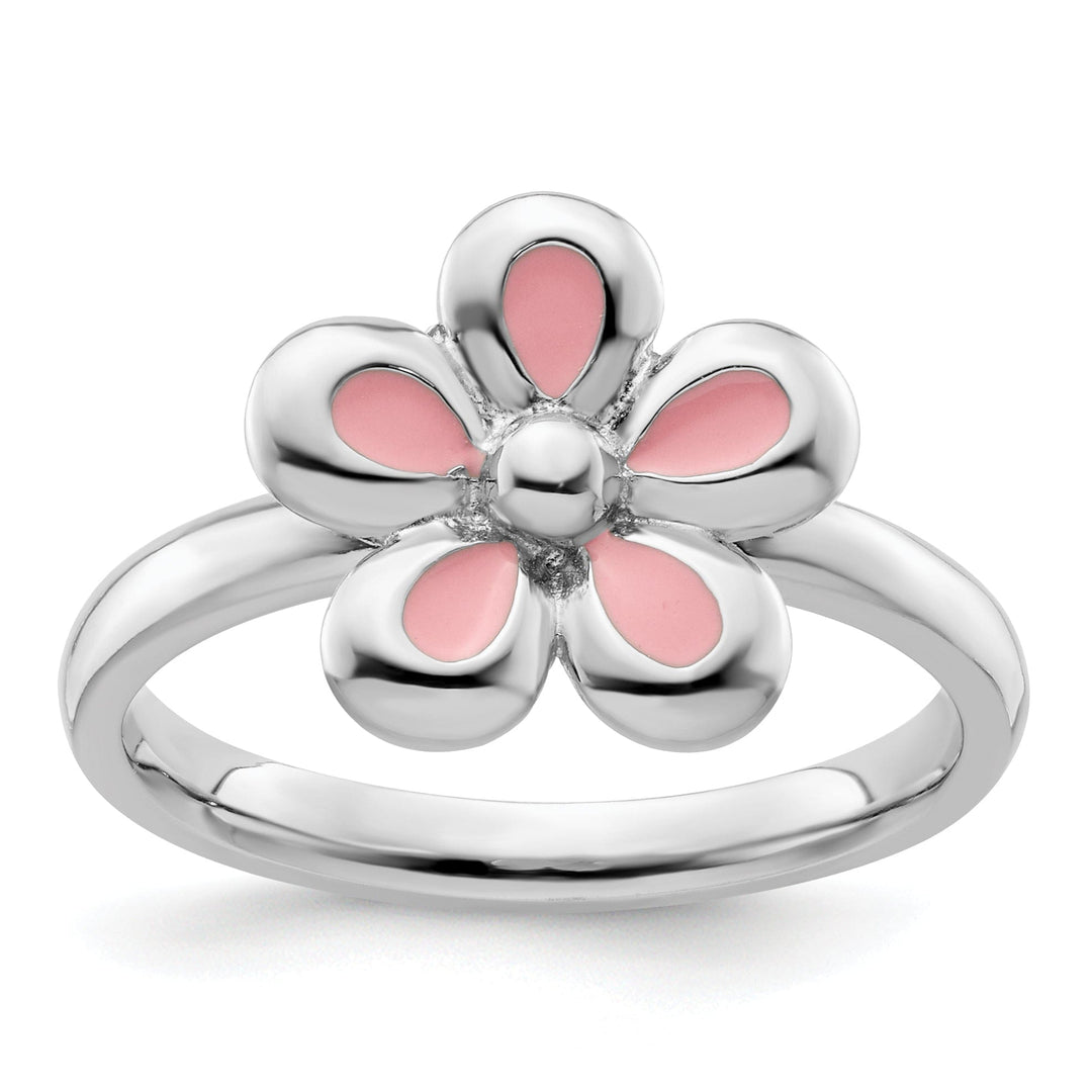 Sterling Silver Pink Enameled Flower Ring