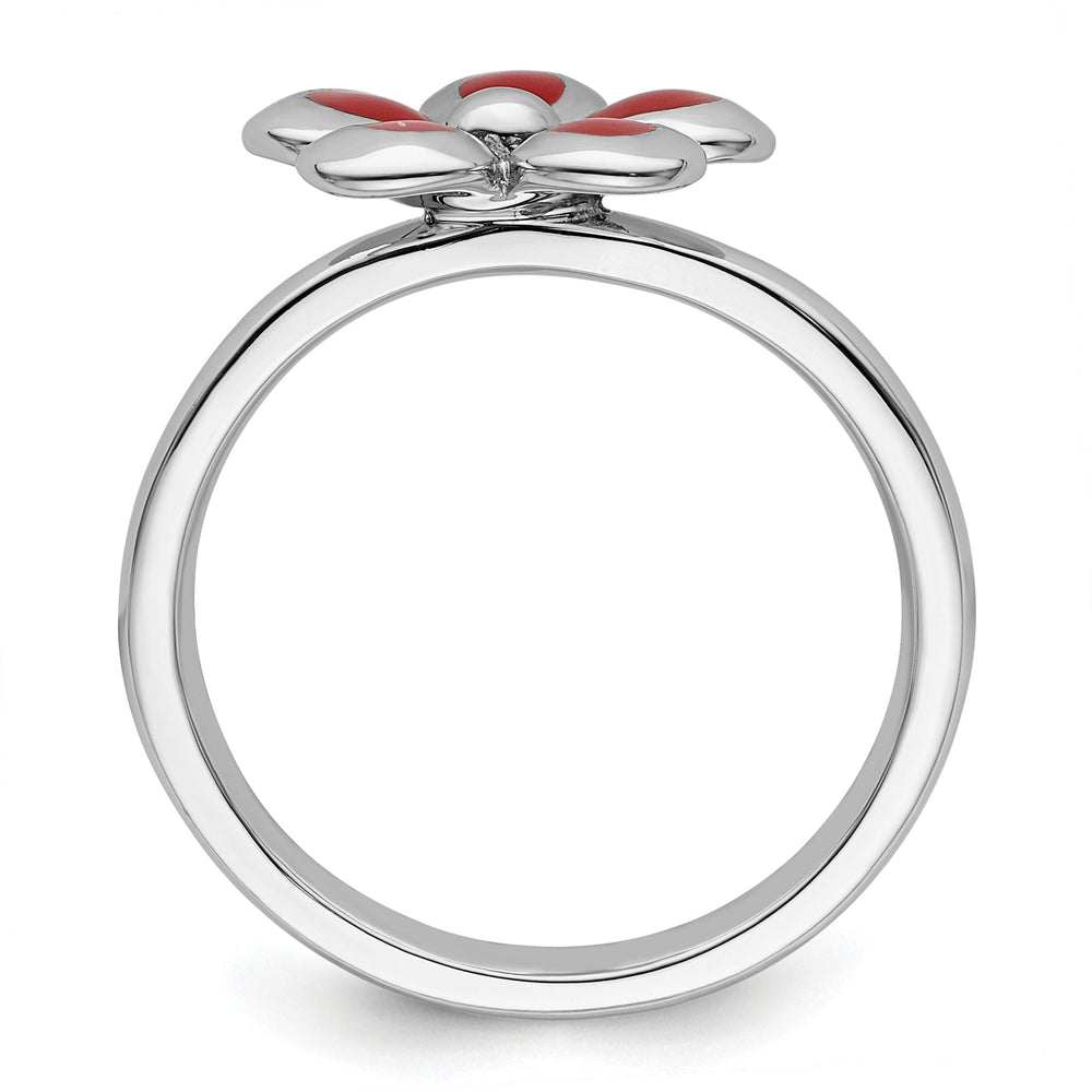 Sterling Silver Red Enameled Flower Ring