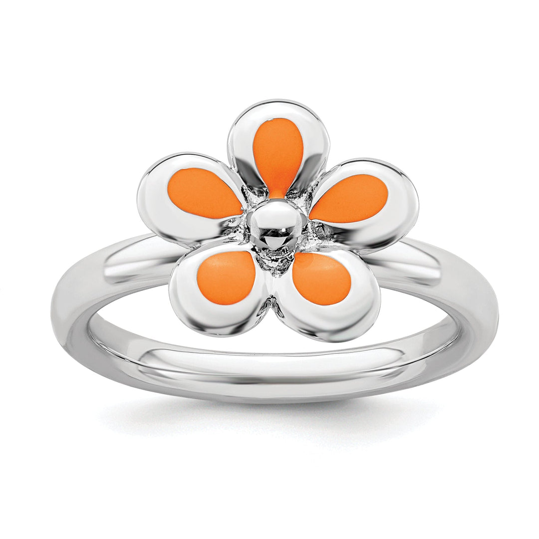 Sterling Silver Orange Enameled Flower Ring