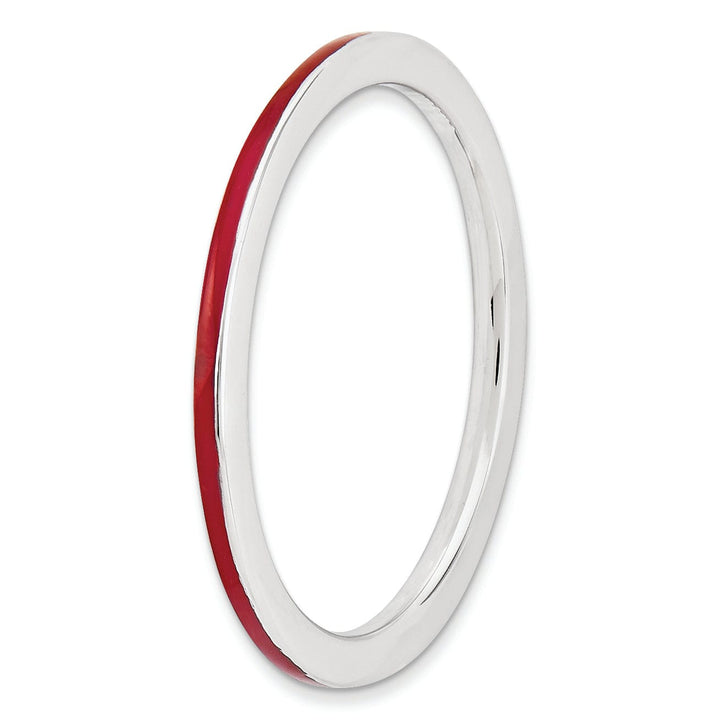 Sterling Silver Red Enameled 1.5MM Ring