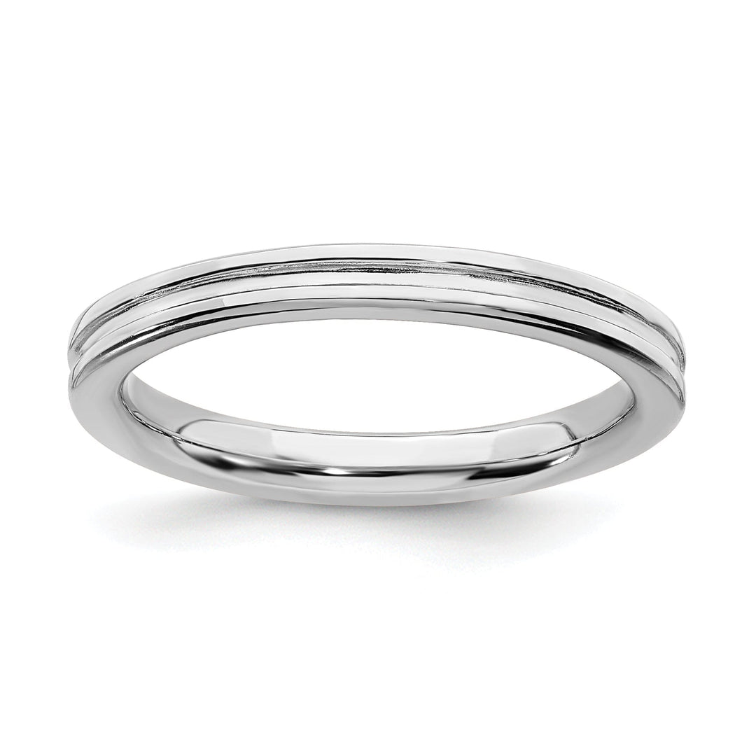 Sterling Silver Rhodium Grooved Ring