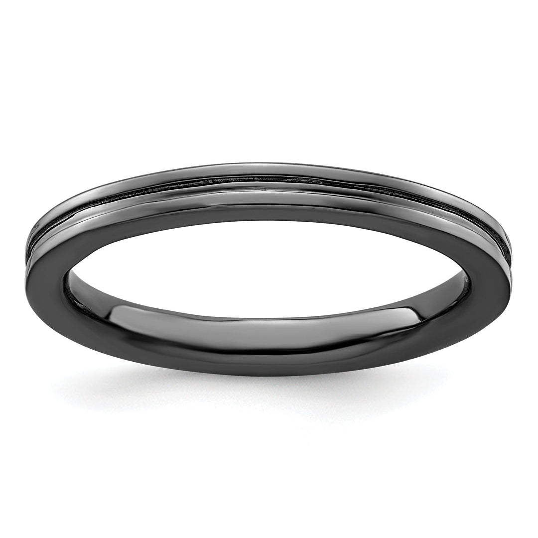 Sterling Silver Black-Plated Grooved Ring
