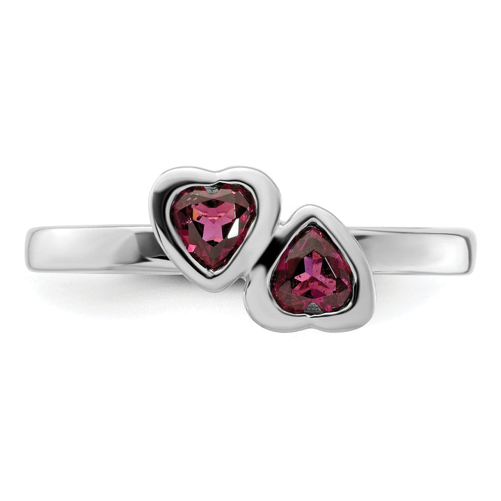 Sterling Silver Rhodolite Garnet Double Heart Ring