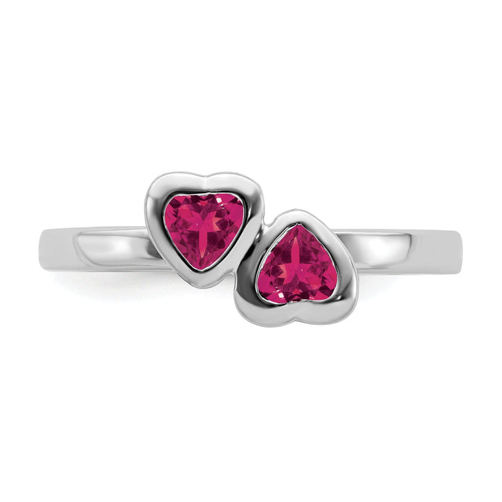 Sterling Silver Created Ruby Double Heart Ring