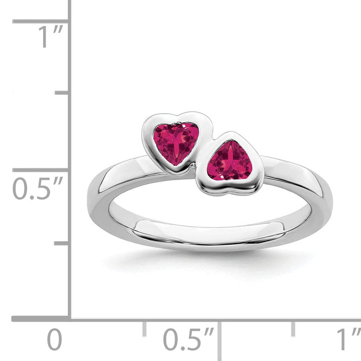 Sterling Silver Created Ruby Double Heart Ring
