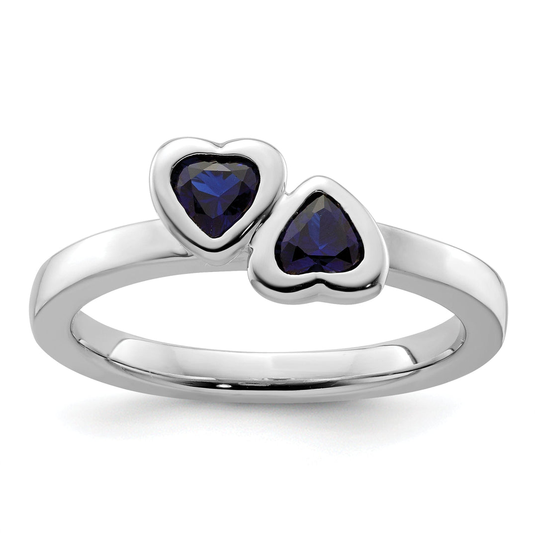 Sterling Silver Created Sapphire Double Heart Ring
