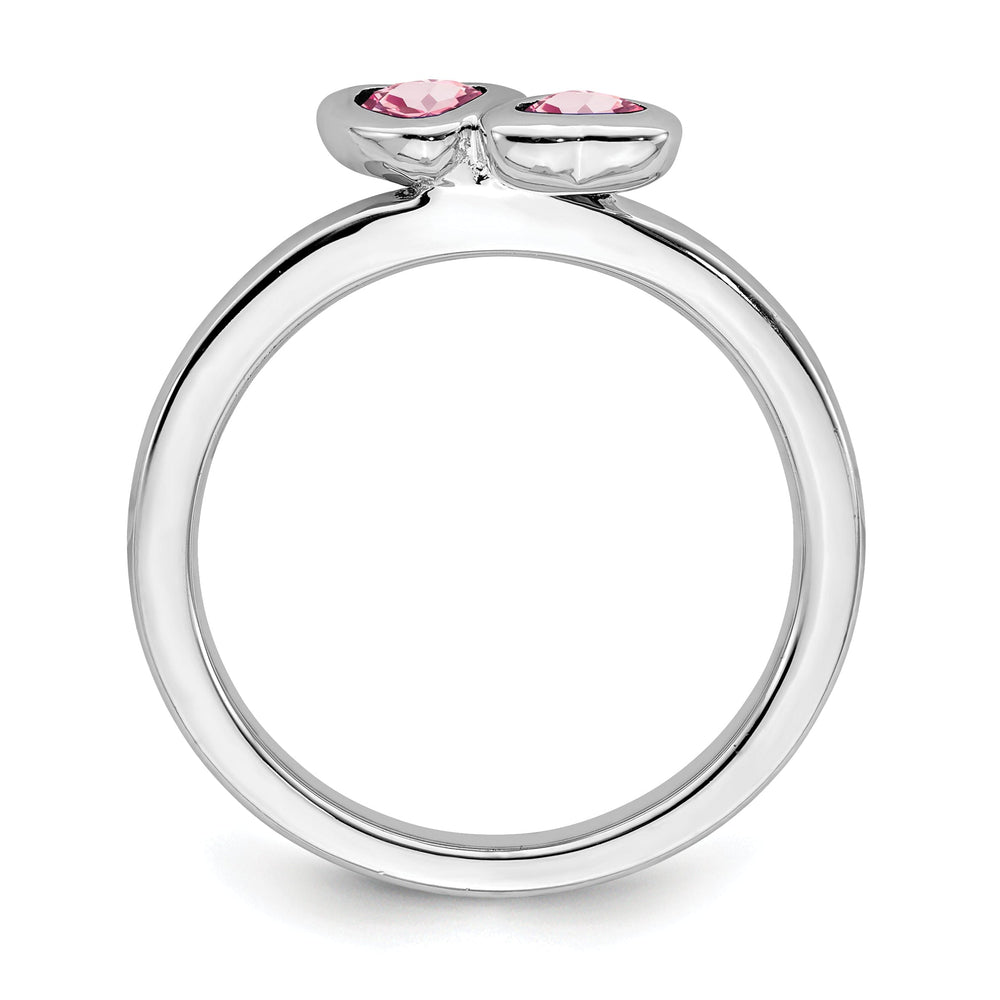 Sterling Silver Pink Tourmaline Double Heart Ring
