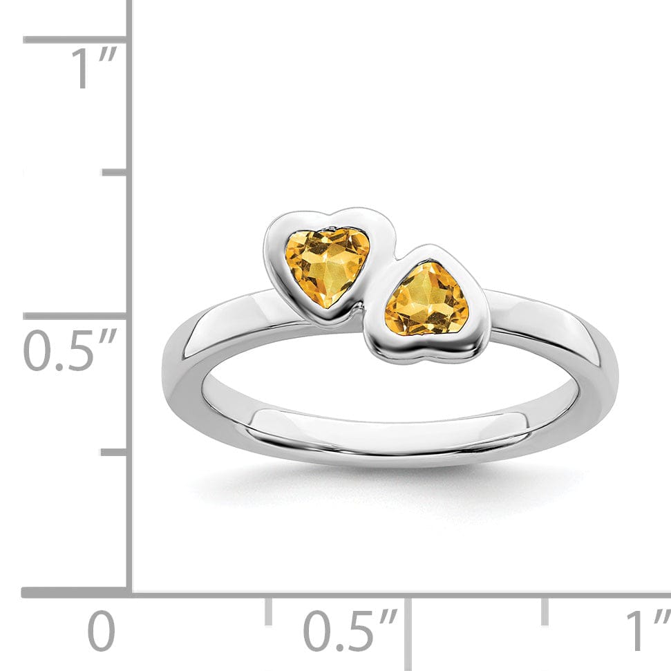 Sterling Silver Citrine Double Heart Ring