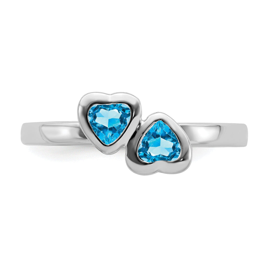 Sterling Silver Blue Topaz Double Heart Ring
