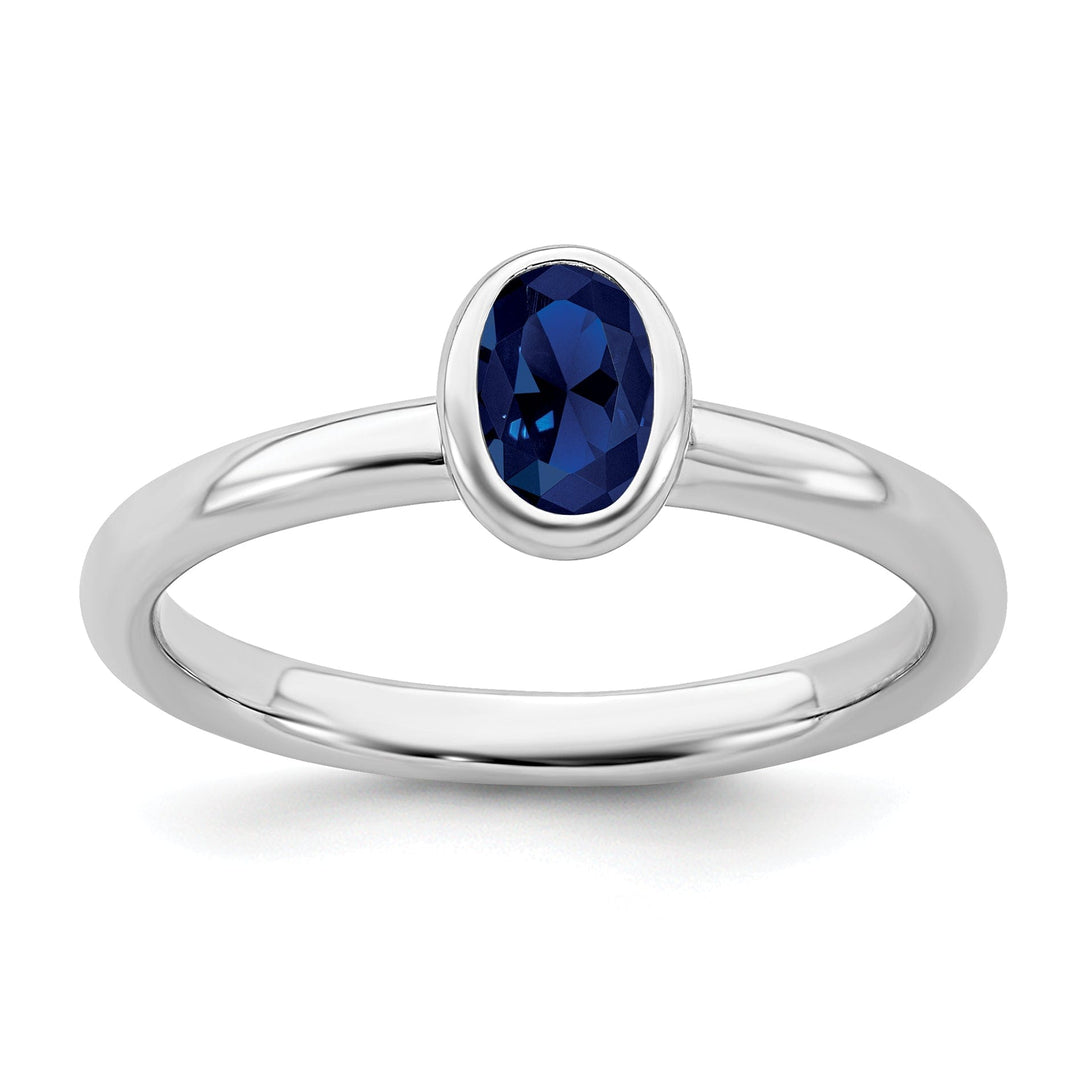Sterling Silver Oval Created Sapphire Ring