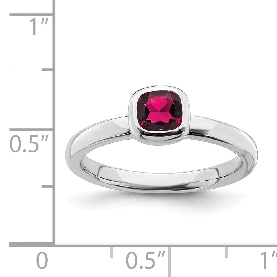 Sterling Silver Cushion Cut Created Ruby Ring