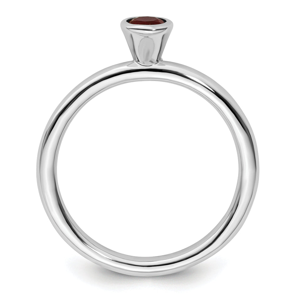 Sterling Silver High 4MM Round Created Ruby Ring