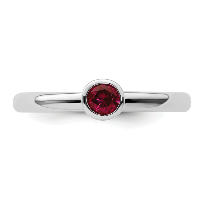Sterling Silver High 4MM Round Created Ruby Ring