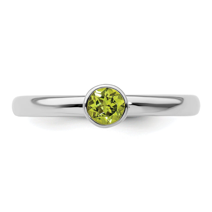Sterling Silver High 4MM Round Peridot Ring