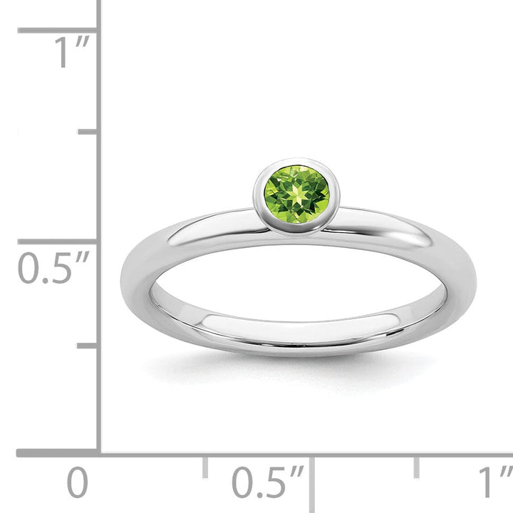 Sterling Silver High 4MM Round Peridot Ring