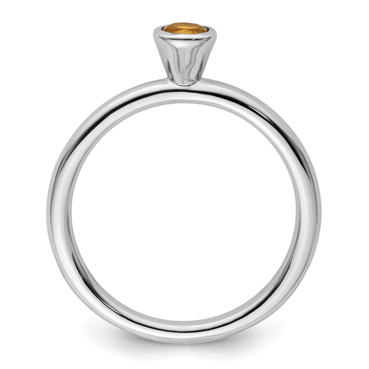 Sterling Silver High 4MM Round Citrine Ring