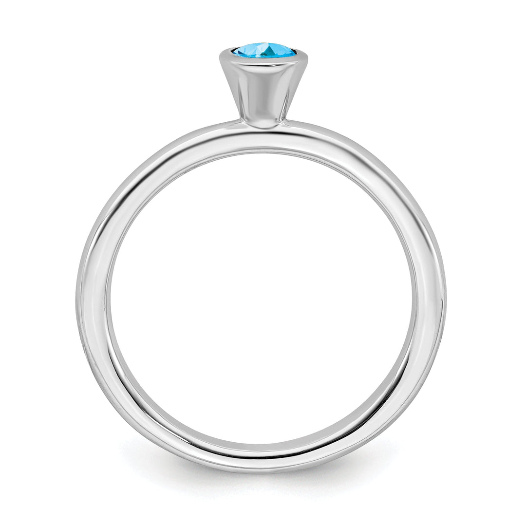 Sterling Silver High 4MM Round Blue Topaz Ring
