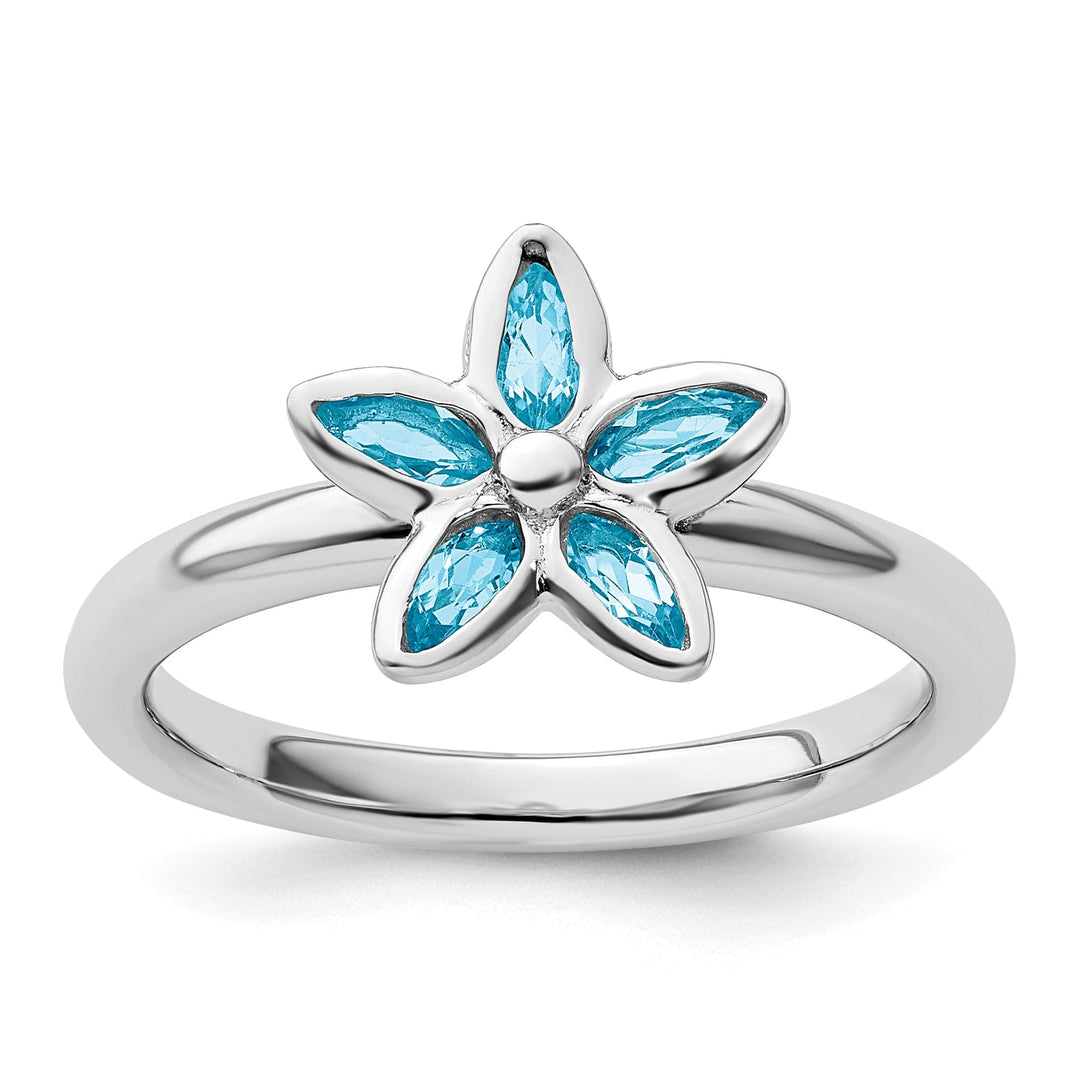 Sterling Silver Blue Topaz Flower Ring
