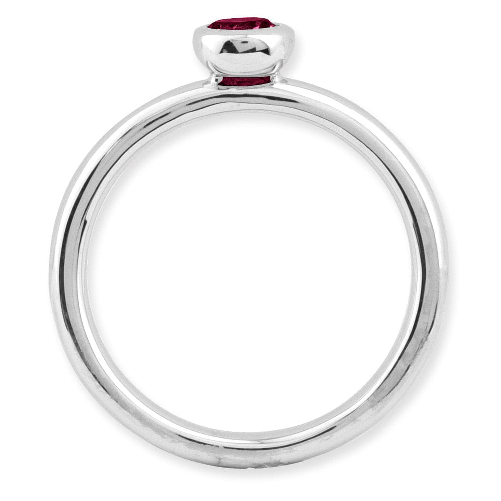 Sterling Silver Low 4MM Round Created Ruby Ring