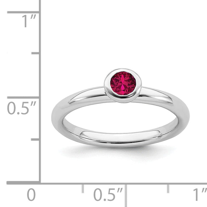 Sterling Silver Low 4MM Round Created Ruby Ring