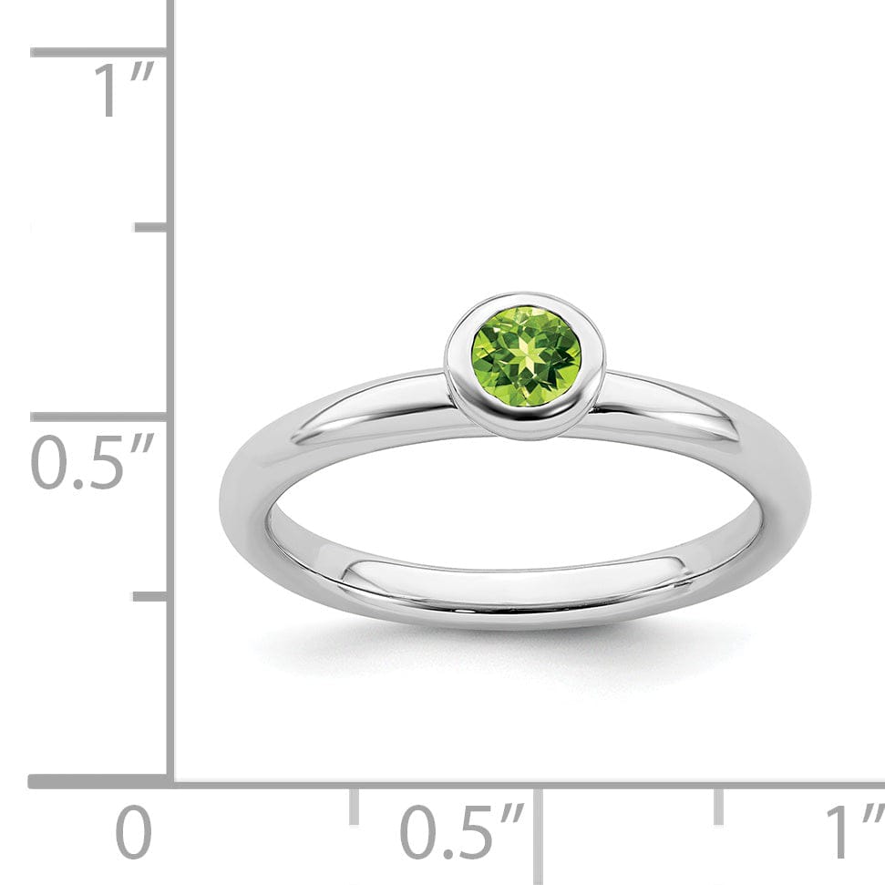 Sterling Silver Low 4MM Round Peridot Ring