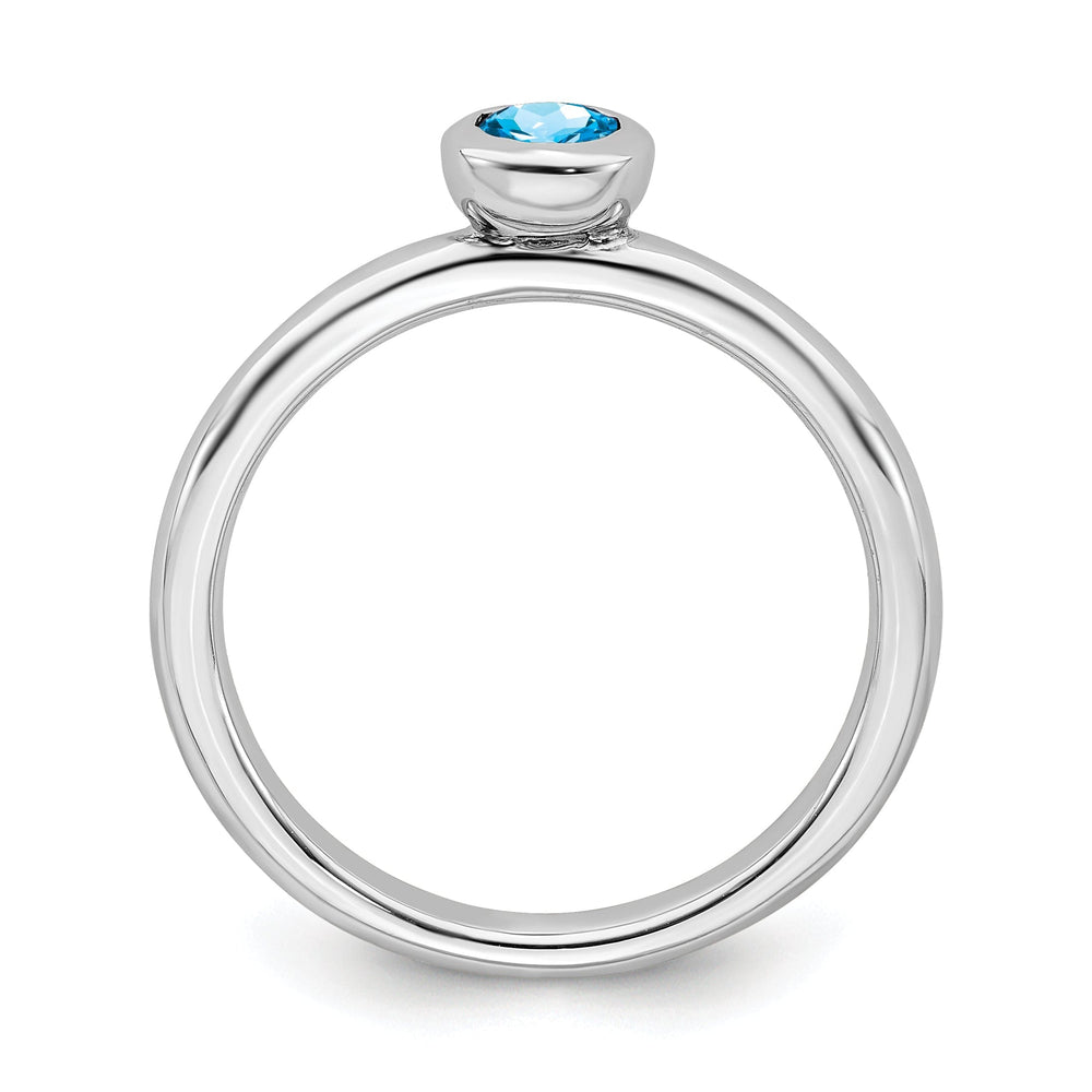 Sterling Silver Low 4MM Round Blue Topaz Ring