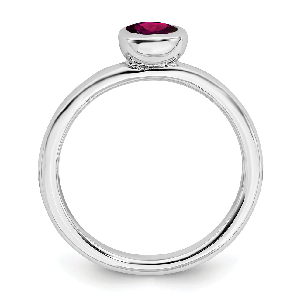 Sterling Silver Low 5MM Round Created Ruby Ring
