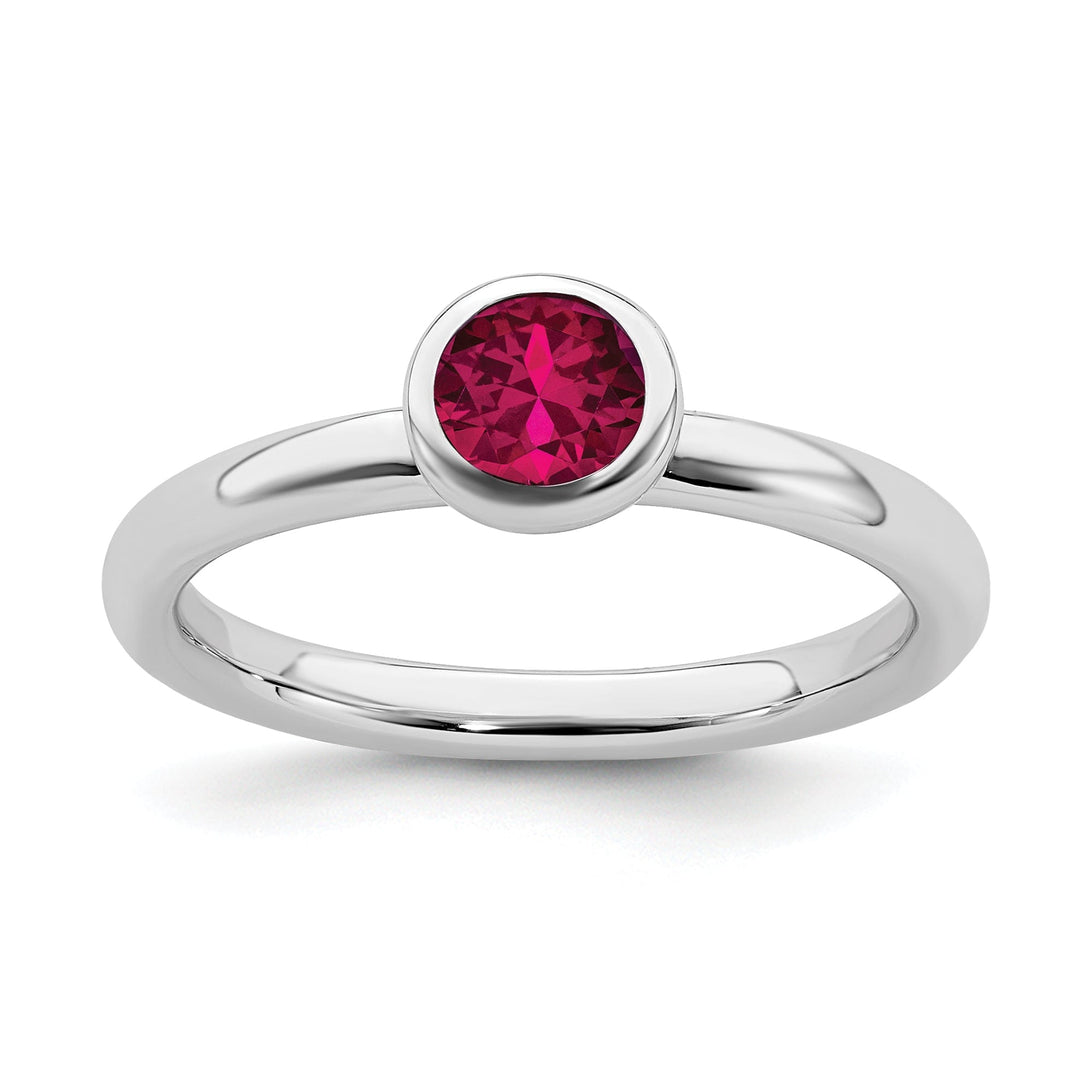 Sterling Silver Low 5MM Round Created Ruby Ring