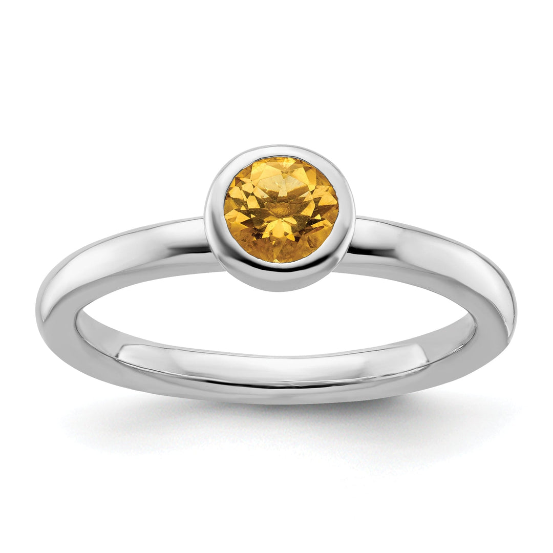Sterling Silver Low 5MM Round Citrine Ring