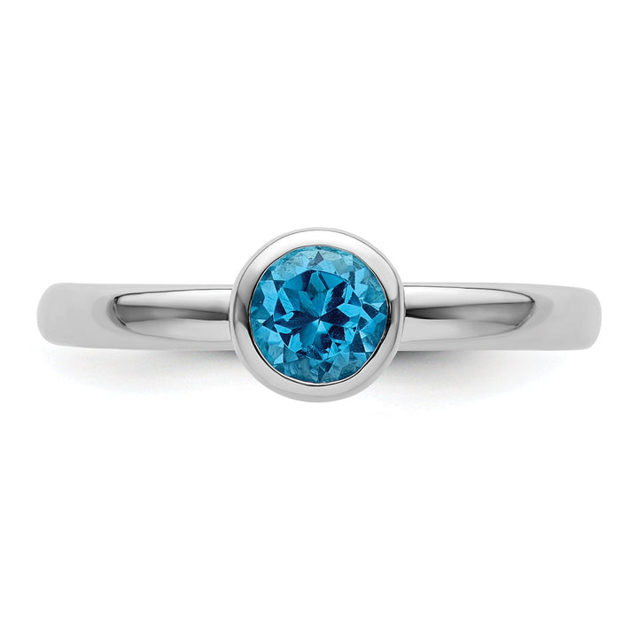 Sterling Silver Low 5MM Round Blue Topaz Ring