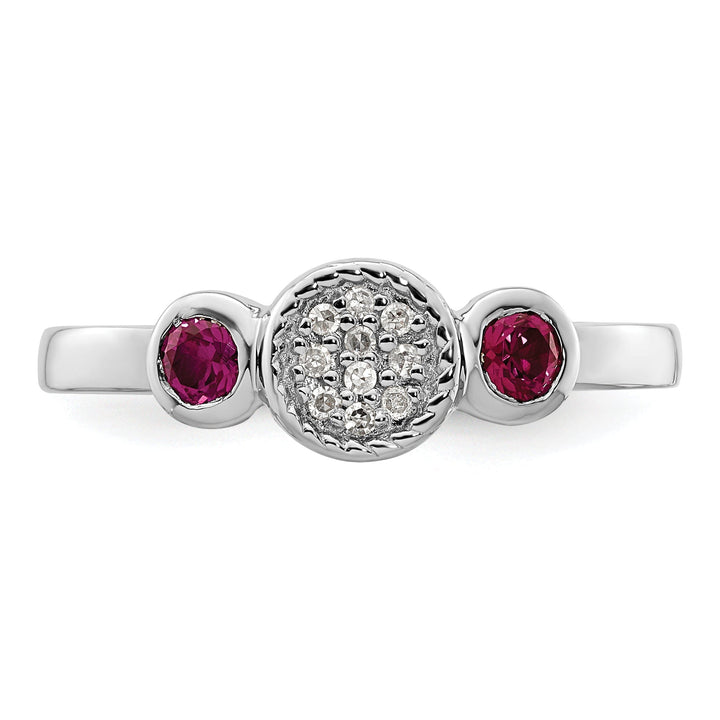 Sterling Silver Round Created Ruby Diamond Ring