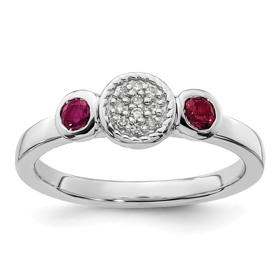 Sterling Silver Round Created Ruby Diamond Ring