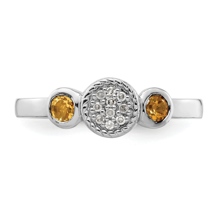 Sterling Silver Double Round Citrine/Diamond Ring
