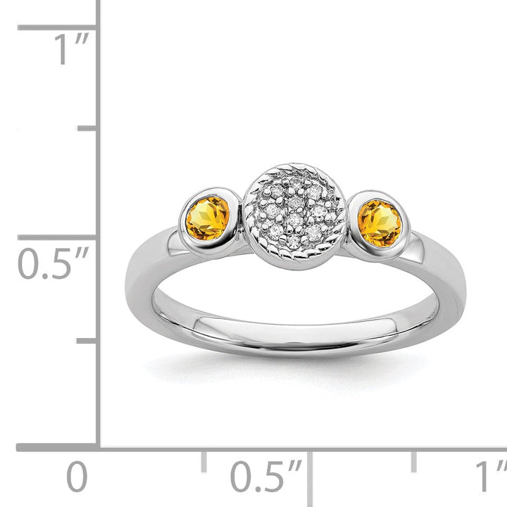 Sterling Silver Double Round Citrine/Diamond Ring